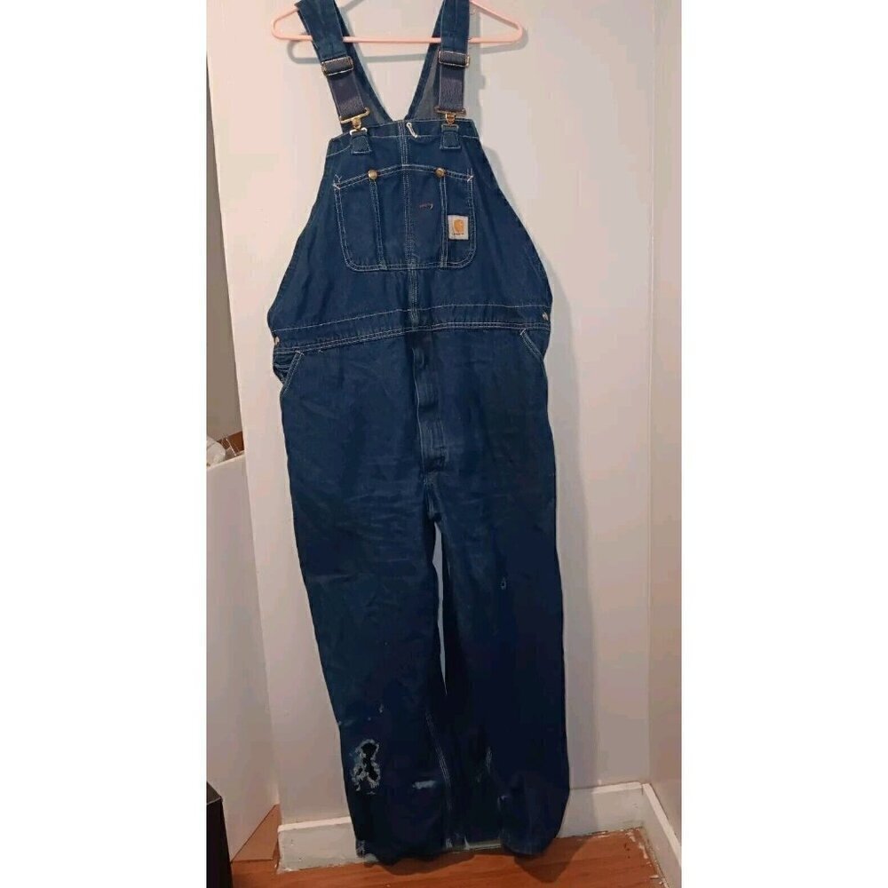Vintage Carhartt Union Made In USA Distressed Denim Overalls Men's size 48-30